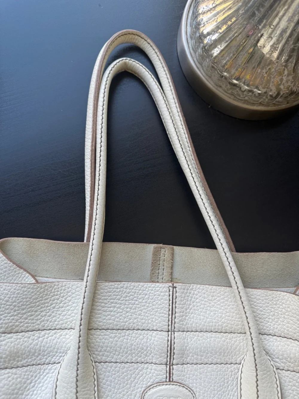 TOD'S Cream-White Pebbled Leather Tote with Top Handles - Picture 10 of 17